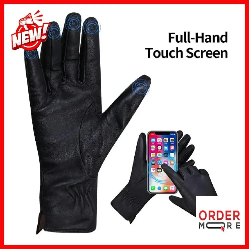 Nappa Lambskin Leather Gloves Cashmere Lined Touchscreen Winter Warm